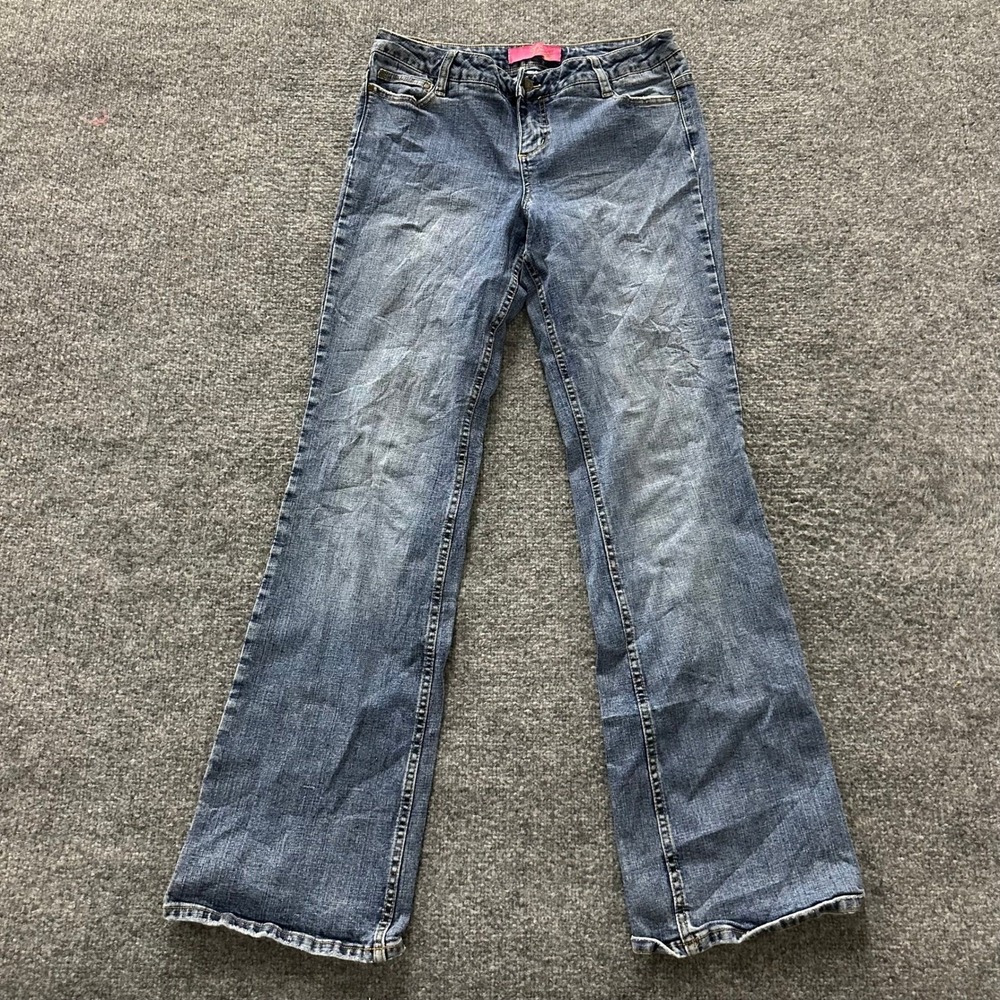 Tracy Evans Jeans Womens Size 9/10 Blue Bootcut Flare Mid Rise Denim Distressed